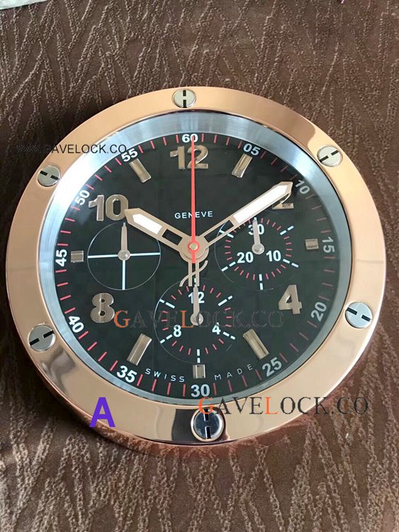 Copy Hublot Big Bang King Power Wall Clock Rose Gold Black Face